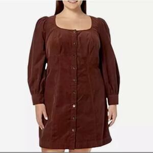 Madewell Plus Size 18 Brown Corduroy Seamed Long Sleeve Mini Dress EUC